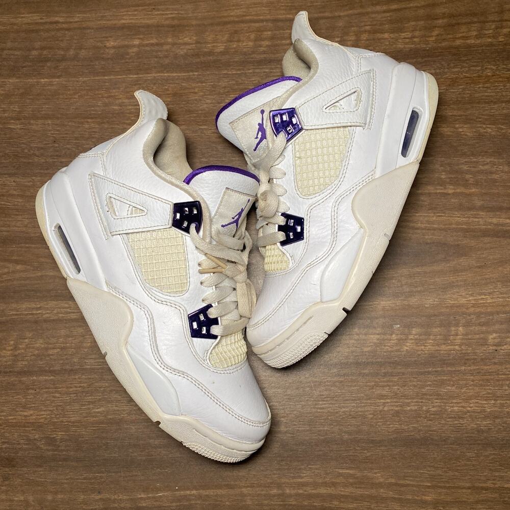 Kid's Air Jordan 4 Retro Metallic Purple GS White Size 6.5Y 8W (408452-115)